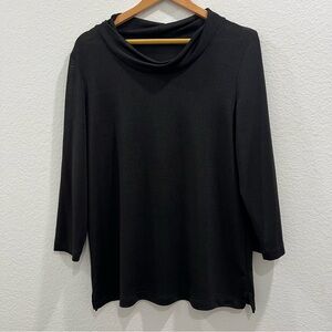 XL Black Semi Sheer 3/4 Sleeve Pullover Cowl Neck‎ Top